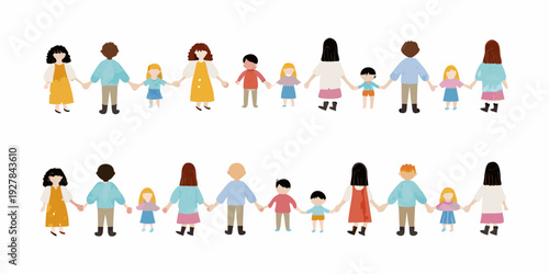 Diverse group of people holding hands in a line representing unity