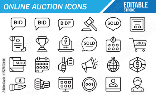 Ecommerce Auction and Bidding Outline Icon Pack