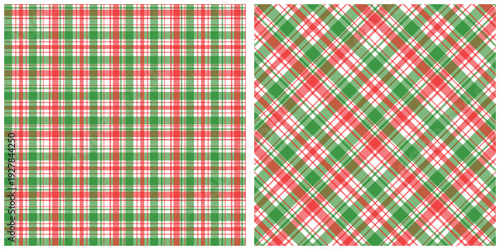 A visually appealing arrangement of green, red, and white plaid patterns on fabric, ideal for textile design, wallpaper, or digital backgrounds.