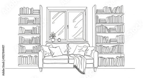 Man Relaxing in Library Surrounded Books.