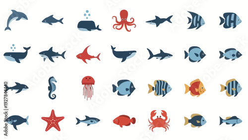 Collection of Cartoon Marine Animals for Educational Purposes and Children's Content