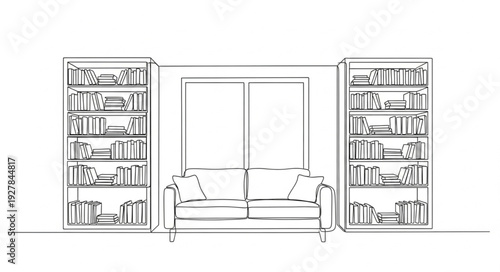 Living Room Interior with Bookshelves.