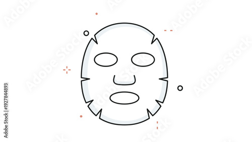 Minimalist illustration of a facial beauty sheet mask with decorative elements for skincare, wellness, and self-care routines.