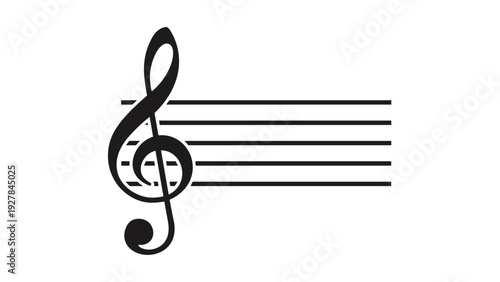 Classic black treble clef symbol placed on a musical staff with five horizontal lines for music theory and artistic composition.