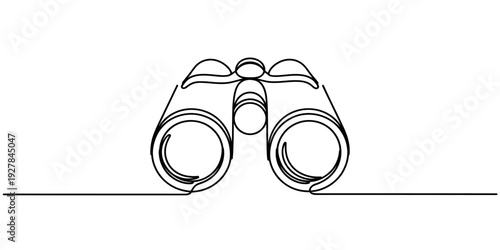 Minimalist one line art of binoculars used for exploration, hiking, and long distance viewing.