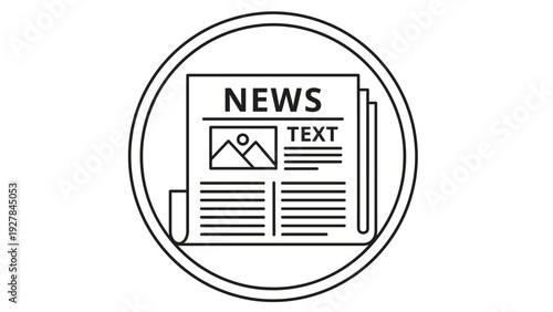 Newspaper icon featuring news headlines and text inside a circular border symbolizing journalism, media, and daily information updates.