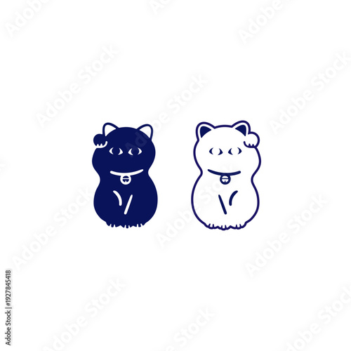 招き猫のイラスト素材_単色
