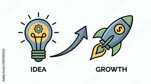 Dynamic visual metaphor showcasing the transformation of an initial bright idea into accelerated business success and remarkable financial growth