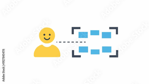 Smiling Yellow Face Icon with Dotted Line.