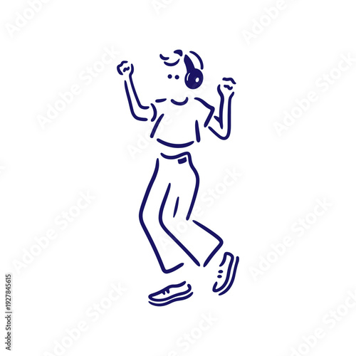 ヘッドフォンで音楽を楽しむ女性のイラスト
