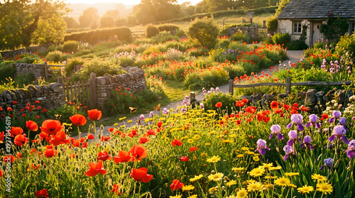 Mujer y niña en campo de flores silvestres primavera naturaleza