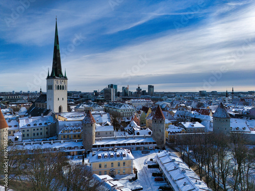Fotografija Drone View of Winter Tallinn Old Town and St. Olaf’s Church