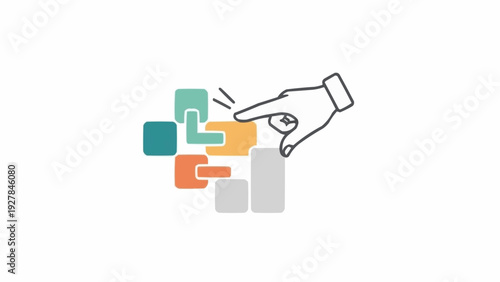 Hand pointing puzzle piece solution.