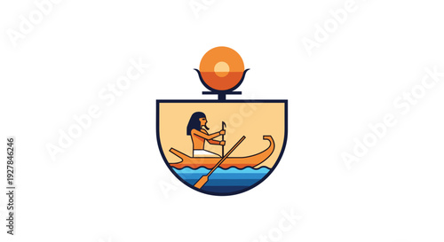 Ancient Egyptian Pharaoh Sailing Boat Emblem.