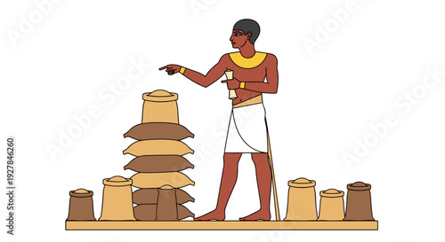 Ancient Egyptian man standing with pottery vessels.