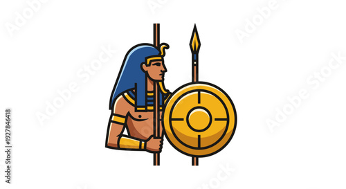Ancient Egyptian Warrior with Shield and Spear.