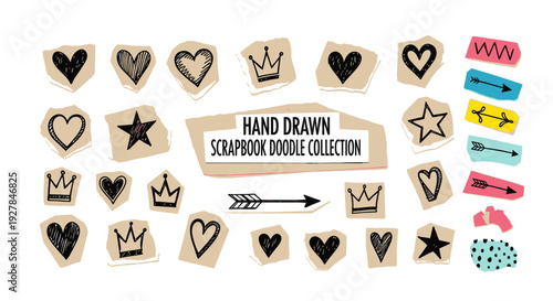 Hand drawn scrapbook doodles for creative projects and design
