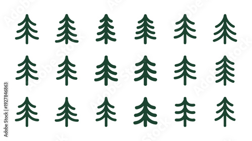Collection of stylized tree icons arranged in a grid pattern