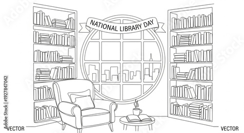 National Library Interior with Bookshelves.