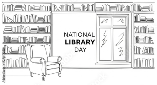 National Library Day Illustration with Bookshelves.