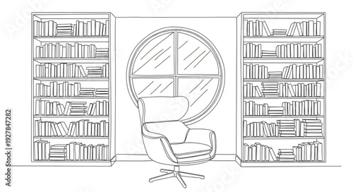 Office Chair and Bookshelves Sketch.