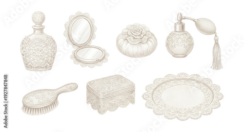 Wallpaper Mural Delicate lace perfume vanity illustrations set. Torontodigital.ca