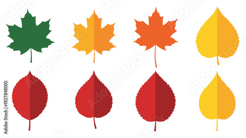 Colorful Collection of Autumn Leaves Icons in Flat Design Style