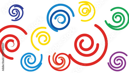 Colorful Swirls and Spirals on a White Background Representing Energy and Movement