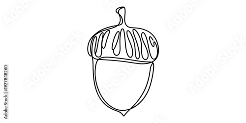 Simple black and white line drawing of a single acorn with its cap on a white background.