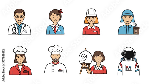 Diverse Profession Icons Representing Various Careers and Occupations