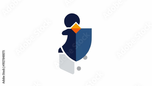 Person Holding Blue Shield Graphic.