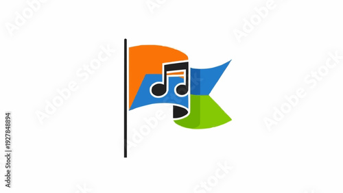 Music note on colorful flags waving.