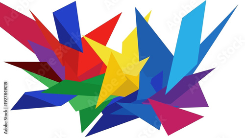 Explosion of vibrant geometric shapes creating a dynamic abstract background design