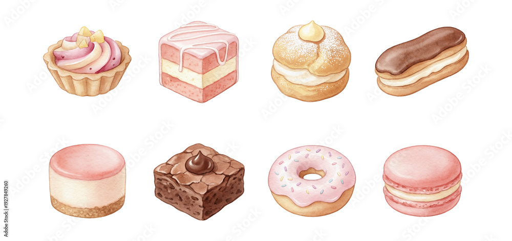 custom made wallpaper toronto digitalWatercolor pastel mini desserts platter elements set.
