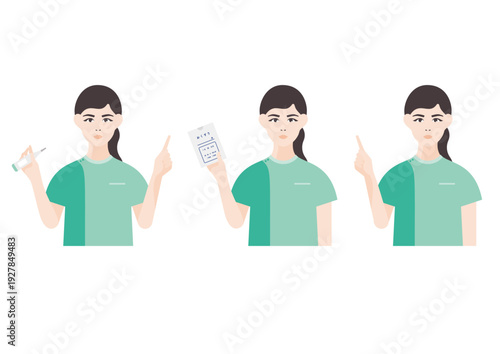 看護師のイラスト素材セット（上半身・グリーン）