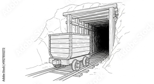 Old Mine Cart on Tracks.