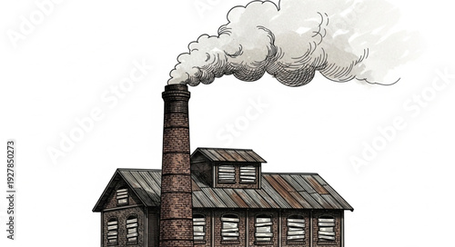 Old Factory Building with Chimney Smoking.