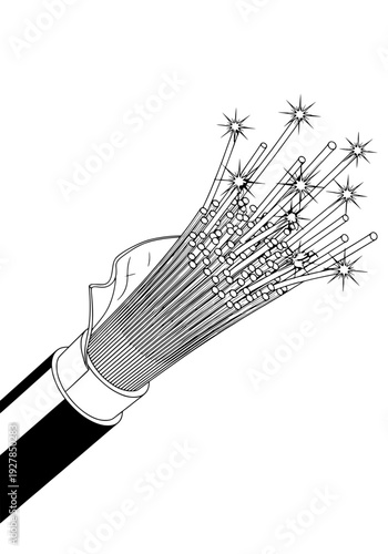 Fiber Optic Cable Illustration Showing Internal Structure and Light Transmission Details