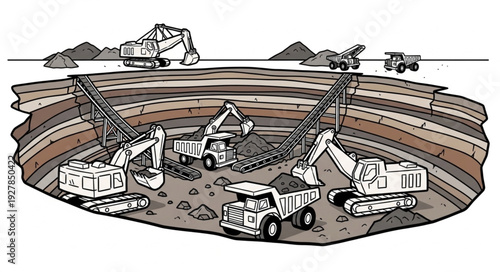 Open Pit Mine with Heavy Machinery.
