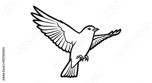 Black and white bird in flight illustration for design and print