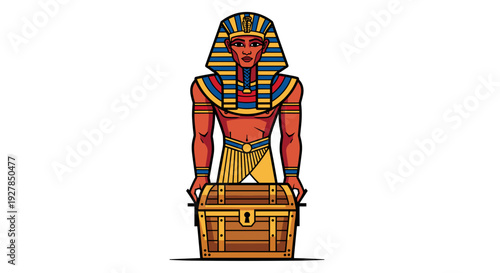 Egyptian Pharaoh Standing with Treasure Chest.