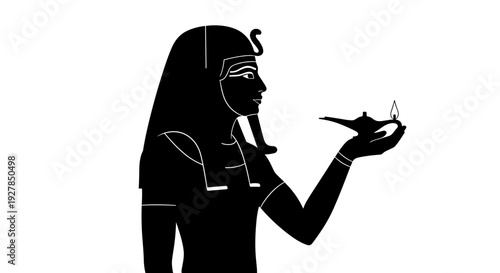 Egyptian Queen Holding Oil Lamp Silhouette.