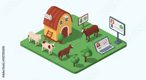 Farmhouse with Cows and Digital Devices.