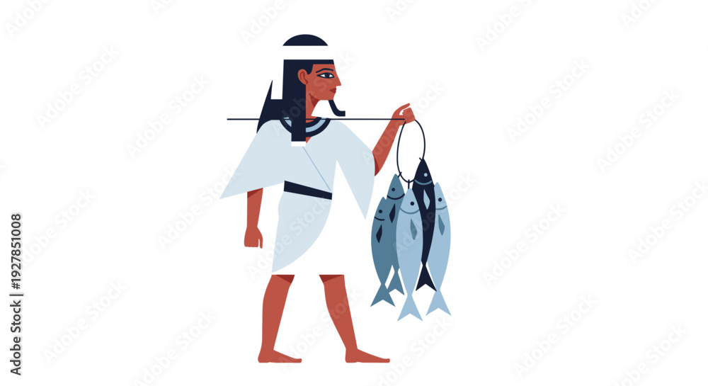 Obraz premium Man Carrying Fresh Fish on Shoulder.