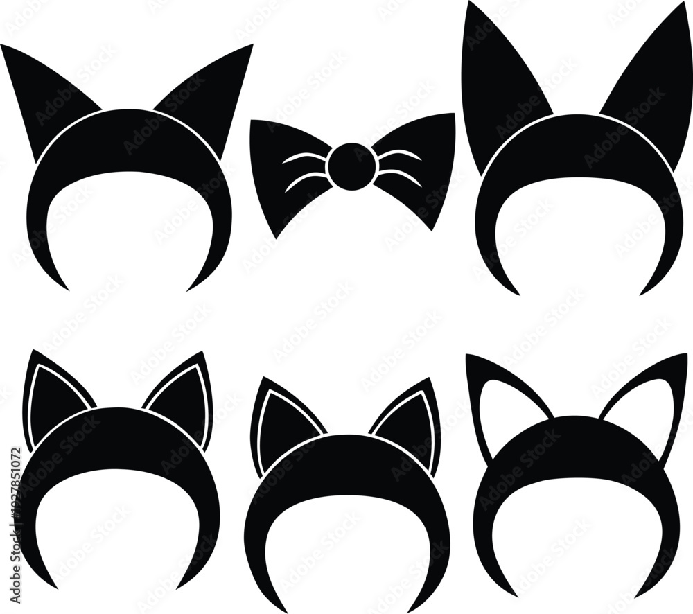 Obraz premium Set of Black Cat and Bunny Ear Headband Silhouette Icons