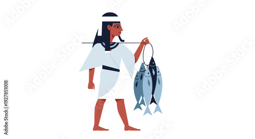 Man Carrying Fresh Fish on Shoulder.