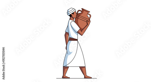 Man Carrying Water Jug on Shoulder.