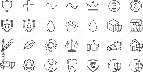 Multi Purpose Icon Set with Security, Health, Finance, Nature, Rating, and Protection Symbols for Apps, Websites, Infographics, and Vector Designs