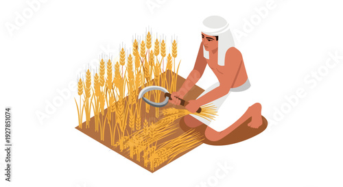 Man Examining Reeds with Magnifying Glass.