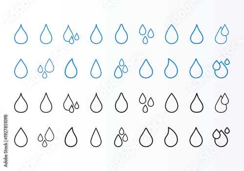 Water drop outline shape icons, editable linear multiple style collection,
Logotype water drop simple line vector Symbol, teardrop icon set of liquid illustration